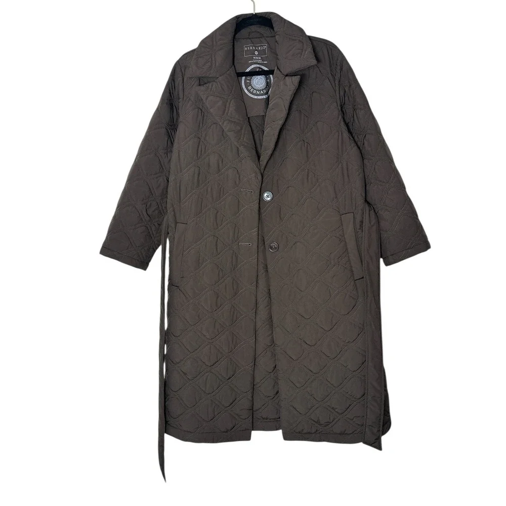 BERNARDO QUILTED PUFFER‎ COAT Women's Medium Brown Long Pockets Long Excellent